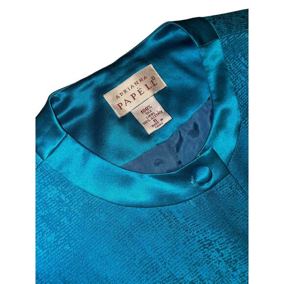 Adrianna Papell Vintage Royal Turquoise Blue 100% Silk Blouse Size 6 Top Shirt - Picture 2 of 6